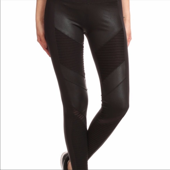 Last!Coated Moto Leggings with mesh - Picture 3 of 6